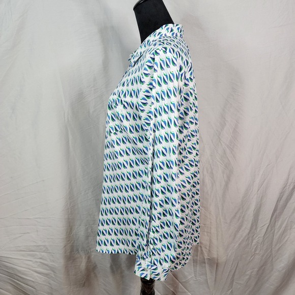 LIZ CLAIBORNE Size Large Cute Bird Print 100% Cotton Button Down Office Blouse - Picture 4 of 8